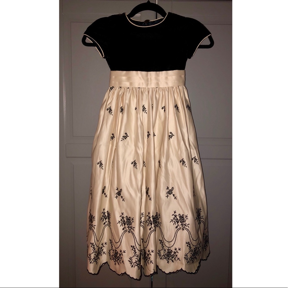Cinderella Cream Floral & Black Velvet Dress